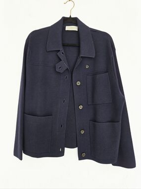 Maison Montagut Extra Fine Wool Thick Knit Navy Coline Jacket, L